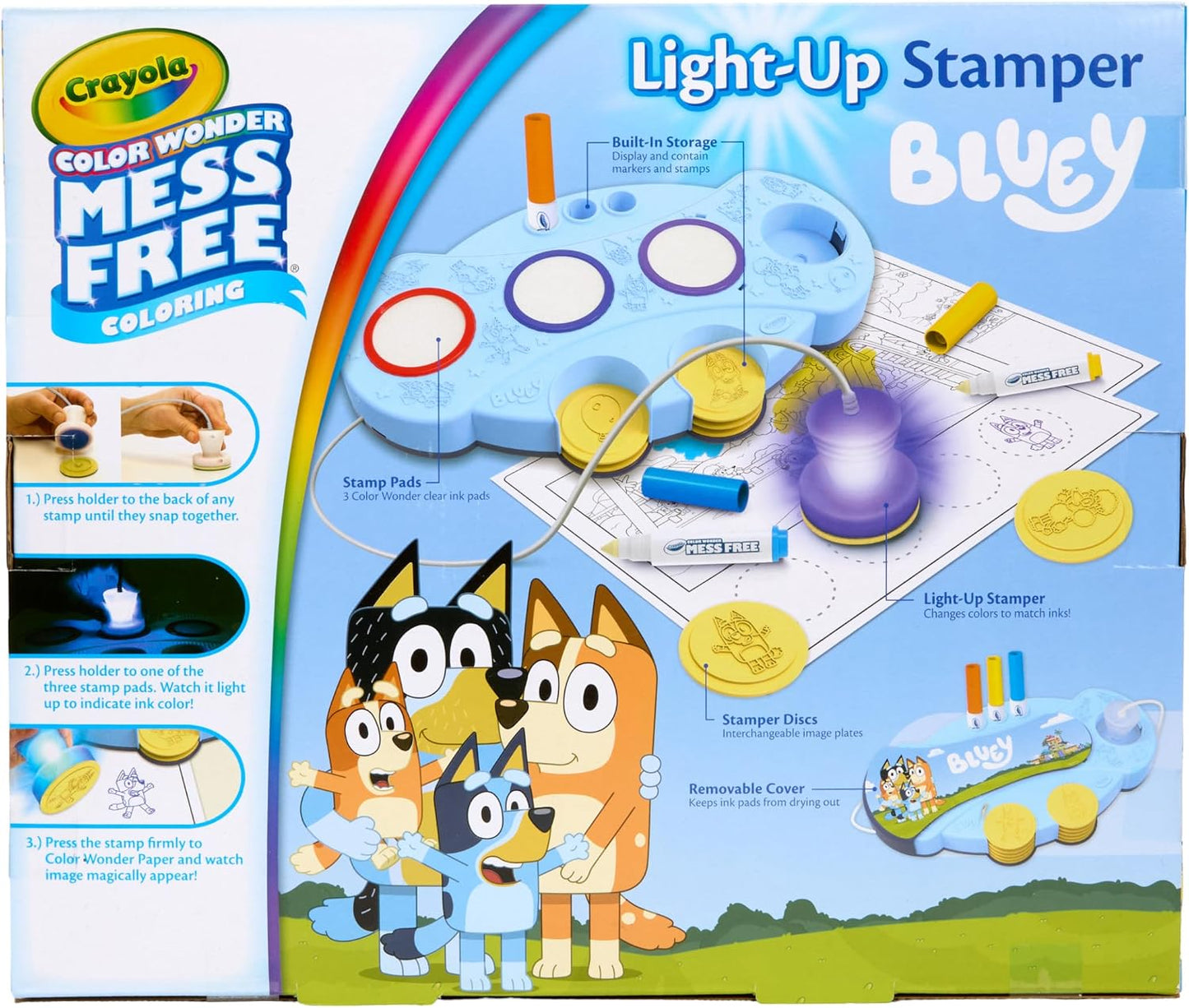 Crayola Magic Light Up Bluey Stamper Art Set, Toddler Mess Free Coloring & Stamping Kit, Bluey Toys, Gifts for Ages 3, 4, 5