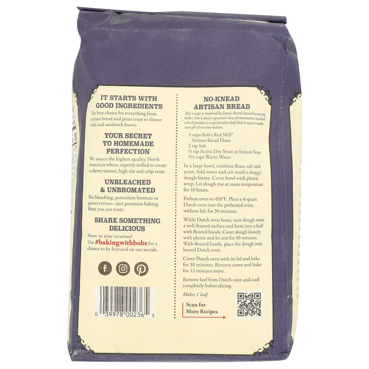 Bob's Red Mill Artisan Bread Flour, Unbleached Enriched Wheat, 5 lb Bag