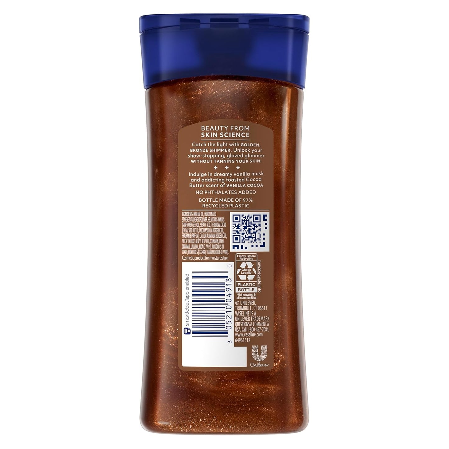 Vaseline Glazed and Glisten Golden Hour Body Gel Oil Glow Vanilla Cocoa Shimmering with Ultra-Hydrating Lipids and 100% Pure Cocoa Butter, 6.8 Oz (Pack of 6)