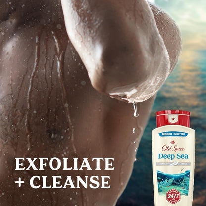 Old Spice Cleansing Body Wash for Men, 24/7 Shower Fresh with Lasting Scent, Exfoliate & Cleanse, Gentle on Skin, Vitamin B3, Deep Sea with Ocean Waves + Kelp Scent, 18 oz (Pack of 4)