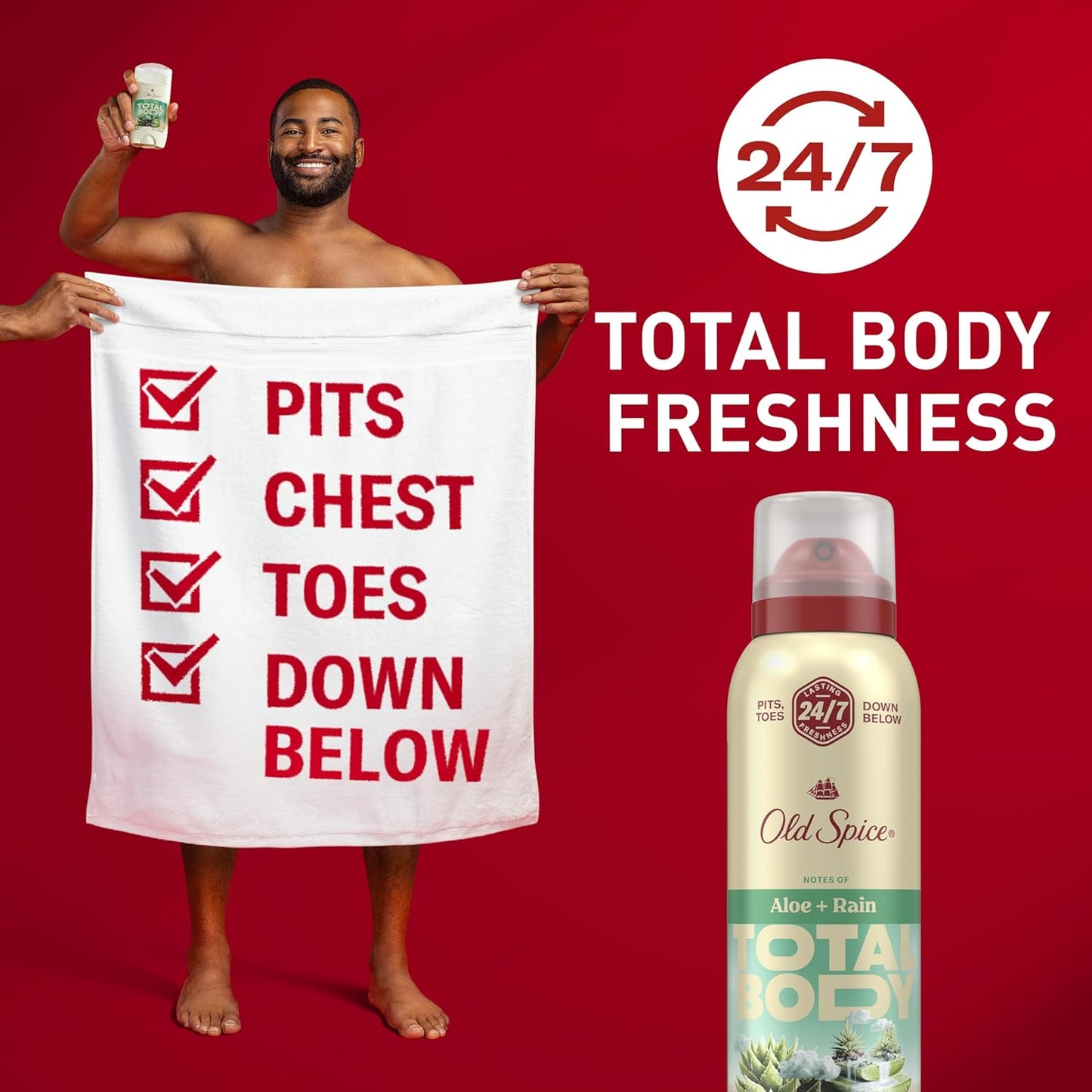 Old Spice Whole Body Deodorant Spray for Men, Aluminum Free, Aloe + Rain Scent, 24/7 Odor Protection, 24/7 Lasting Freshness, Dermatologist Tested, Gentle on Skin, Safe to Use All Over, 3.5 oz