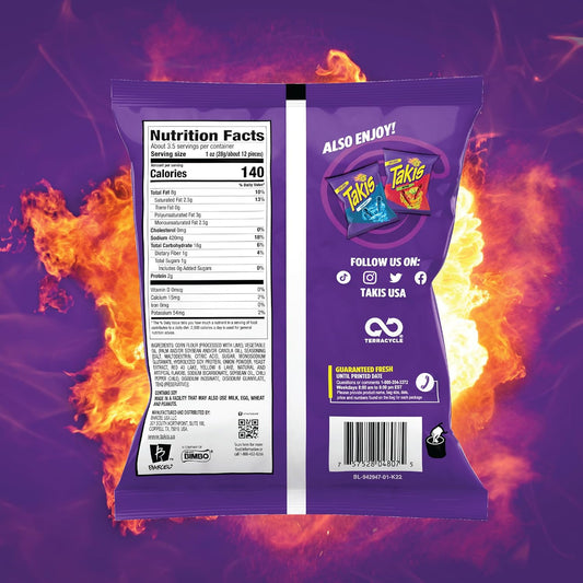 Takis Fuego 6 pc / 3.25 oz Snack Size Case, Hot Chili Pepper & Lime Flavored Extreme Spicy Rolled Tortilla Chips (Pack of 2)