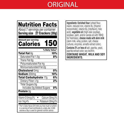 Cheez-It Cheese Crackers, Baked Snack Crackers, Lunch Snacks, Original, 7oz Box (1 Box)