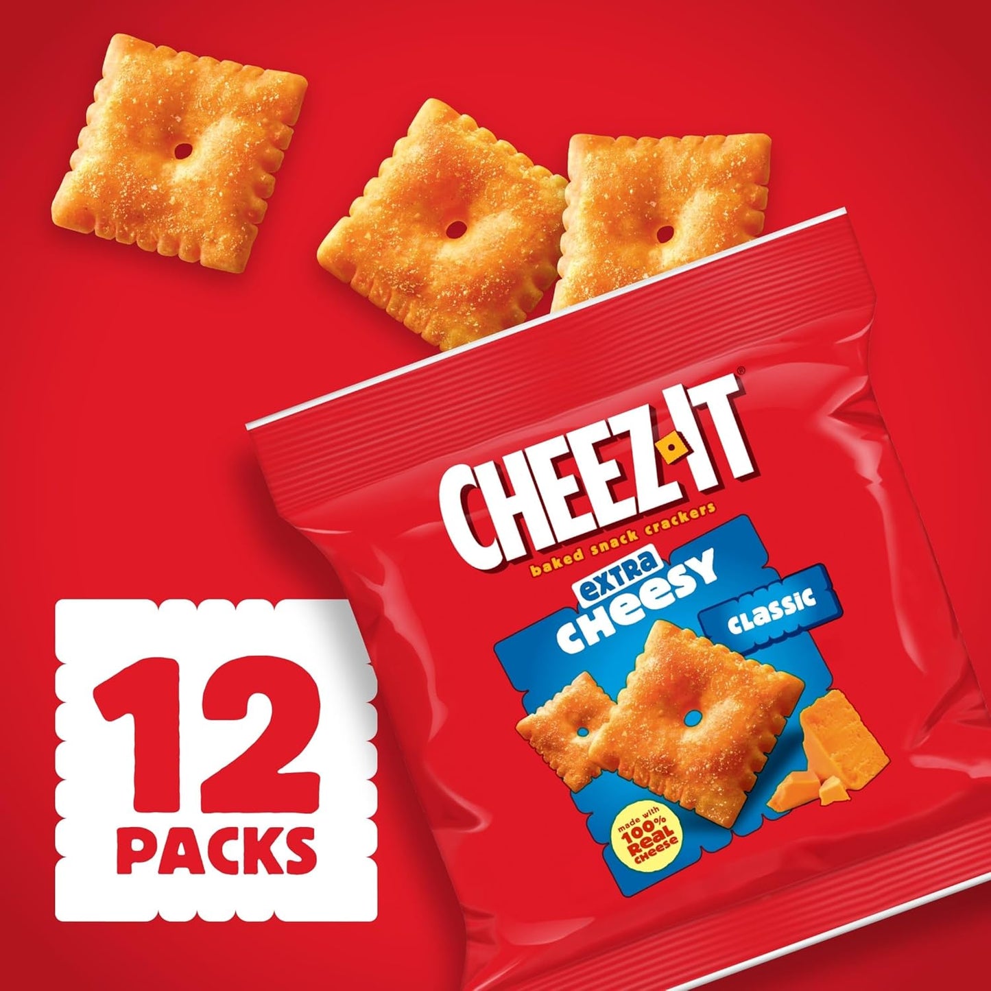 Cheez-It Extra Cheesy Baked Snack Crackers, Lunch Snacks (12 Packs)
