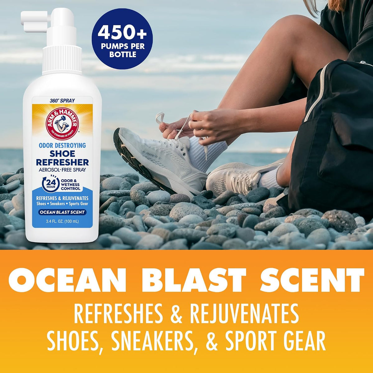 Arm & Hammer Shoe Refresher & Deodorizer Spray, Ocean Blast, 3.4 oz, 2 Pack