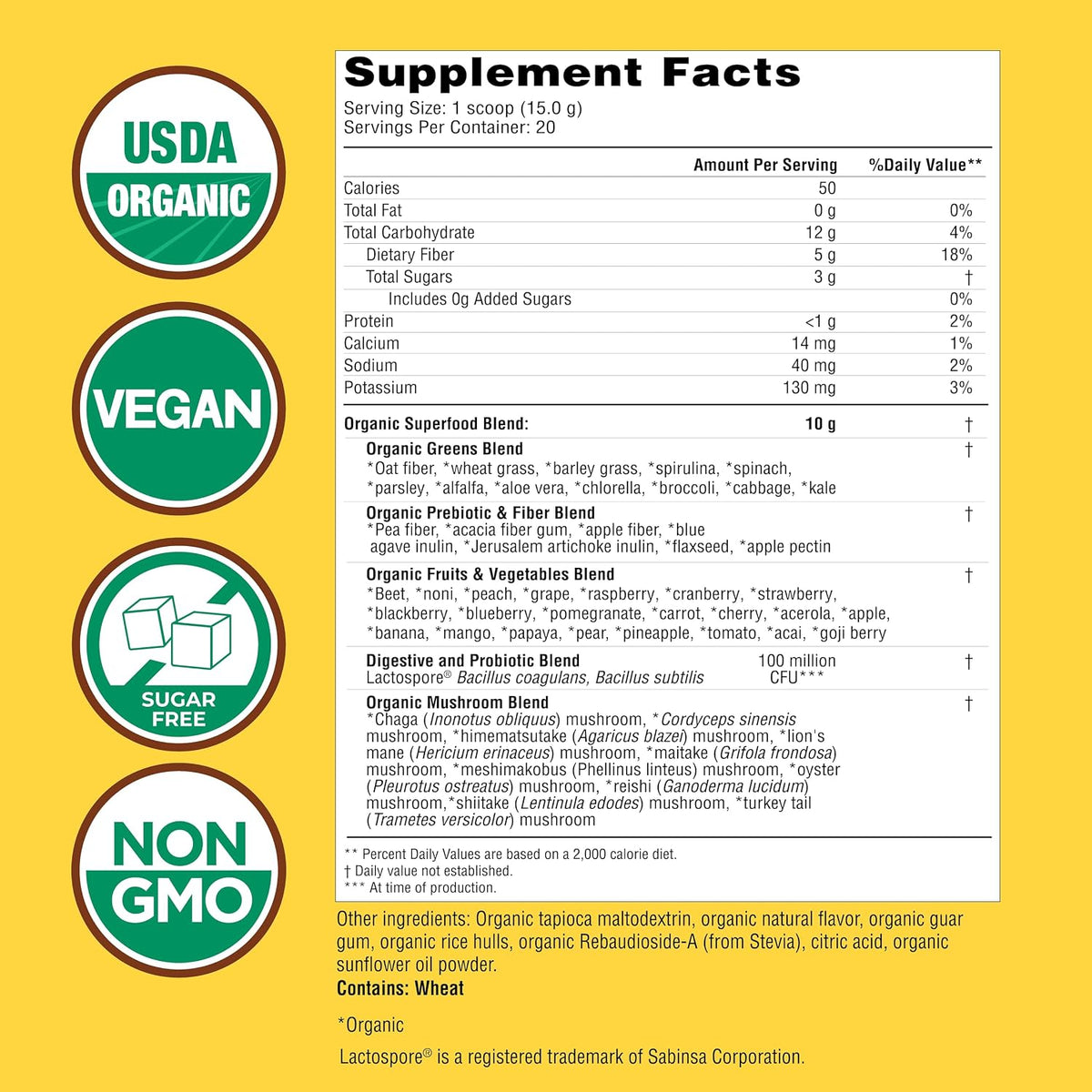 Country Farms Organic Super Greens Powder, Daily Greens Drink Mix with 50 Organic Superfoods, Fruits, Vegetables, Fiber, Mushrooms & Probiotics for Gut Health, Digestion & Energy, Banana Flavor