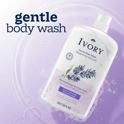 Ivory Body Wash, Designed for the Whole Family, Gentle Formula, Free of Dyes Heavy Perfumes Parabens Phthalates & Silicones, Lavender Scent, 35 oz