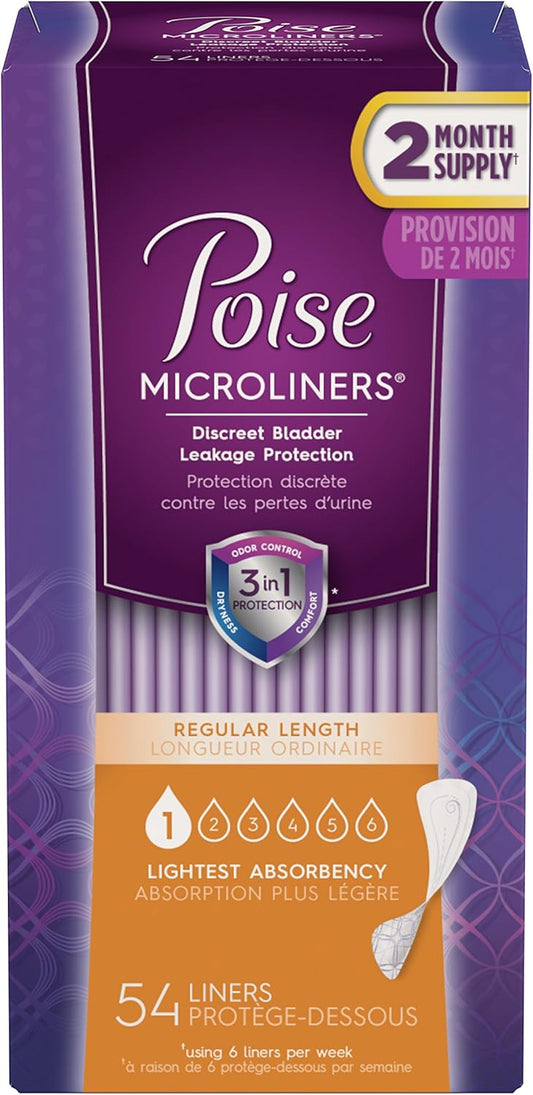 Poise Microliners Regular Length, Lightest Absorbency, 54 Count