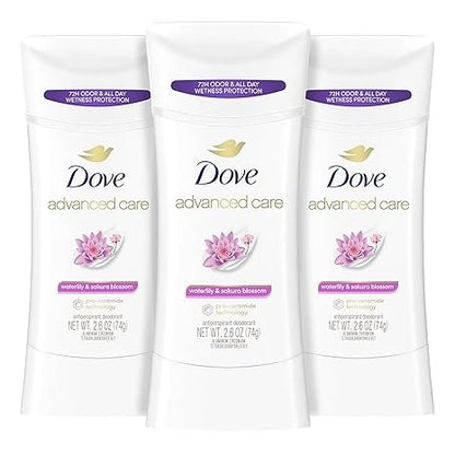 Dove Advanced Care Antiperspirant Deodorant Stick Waterlily & Sakura Blossom 3ct For underarm care with Pro Ceramide technology with 72-hour odor control and sweat protection for soft underarms