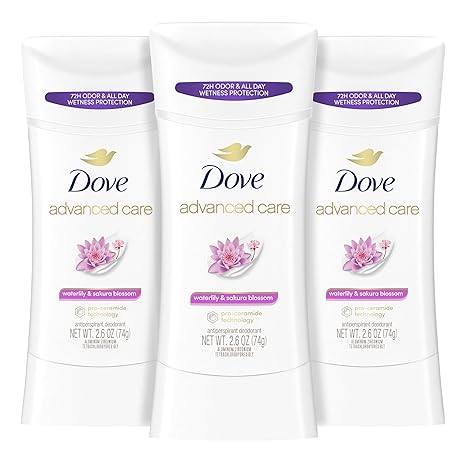 Dove Advanced Care Antiperspirant Deodorant Stick Waterlily & Sakura Blossom 3ct For underarm care with Pro Ceramide technology with 72-hour odor control and sweat protection for soft underarms