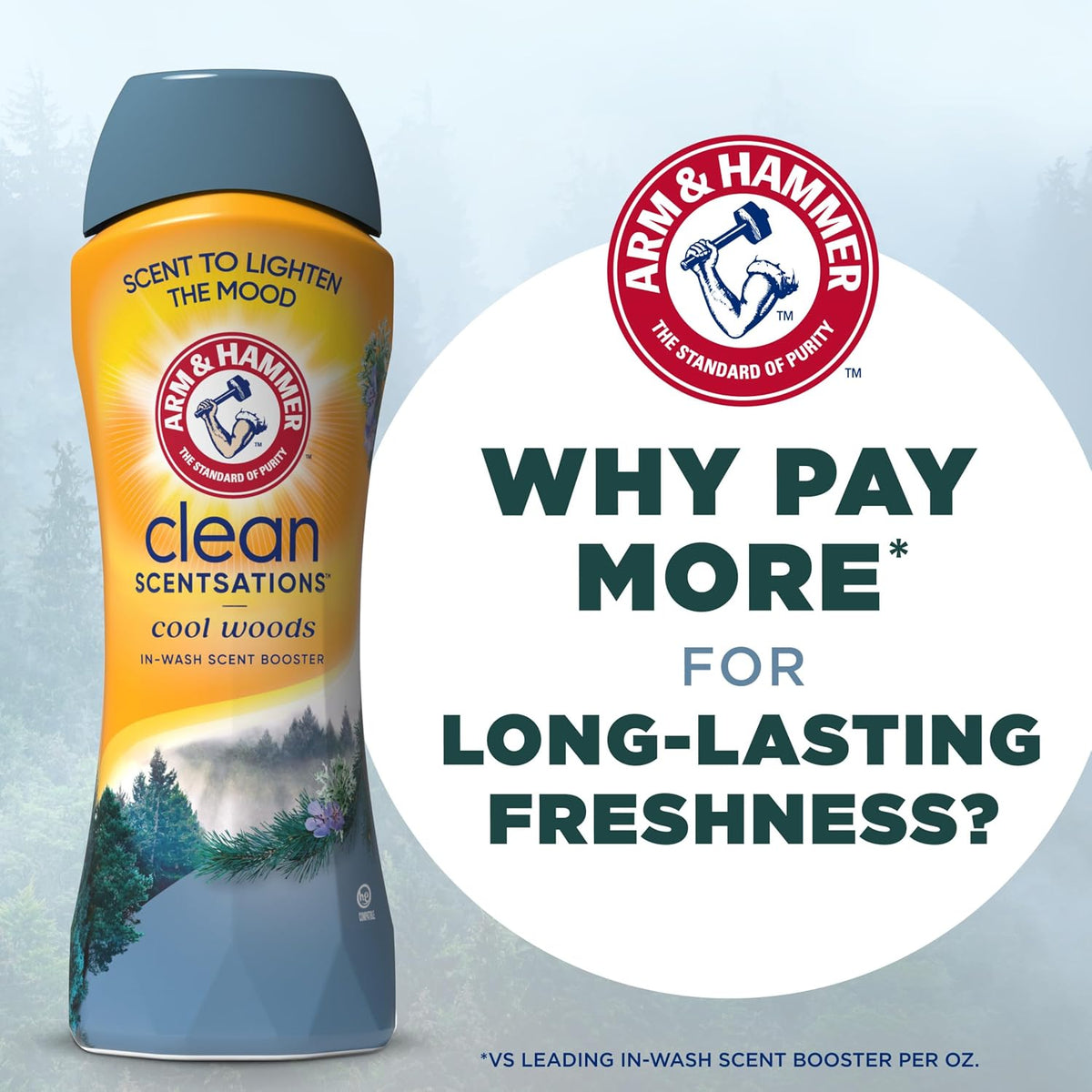 ARM & HAMMER Clean Scentsations Laundry Scent Booster, Cool Woods, 24 Oz