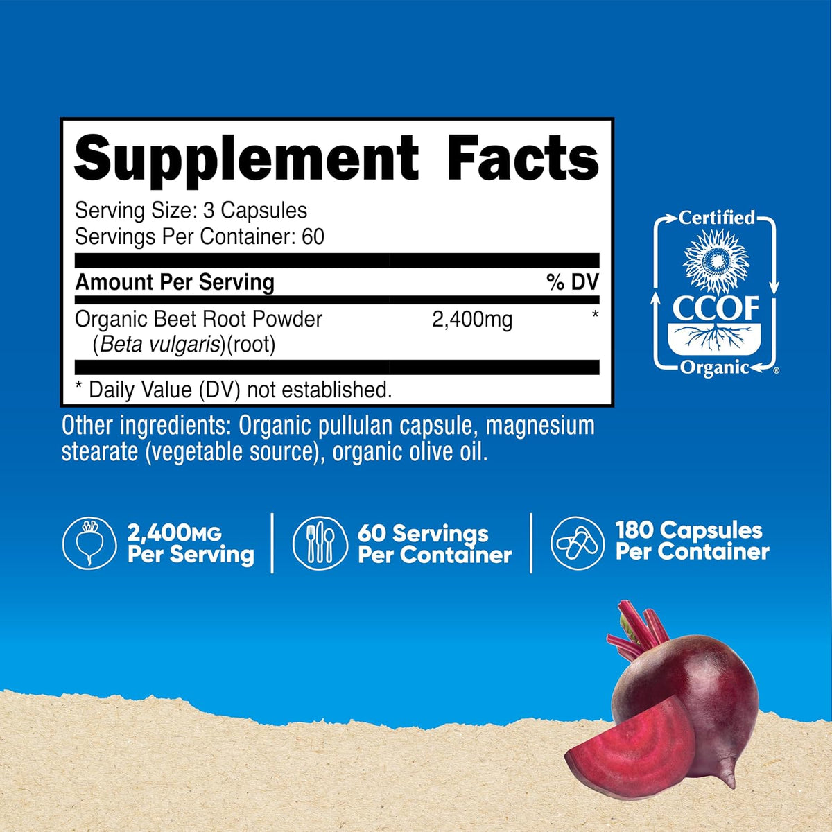 Nutricost Beet Root 2400mg, 180 Capsules - CCOF Certified Made with Organic Beet Root, Superfood, 60 Servings (Pack of 2)