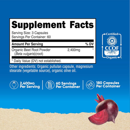 Nutricost Beet Root 2400mg, 180 Capsules - CCOF Certified Made with Organic Beet Root, Superfood, 60 Servings (Pack of 2)