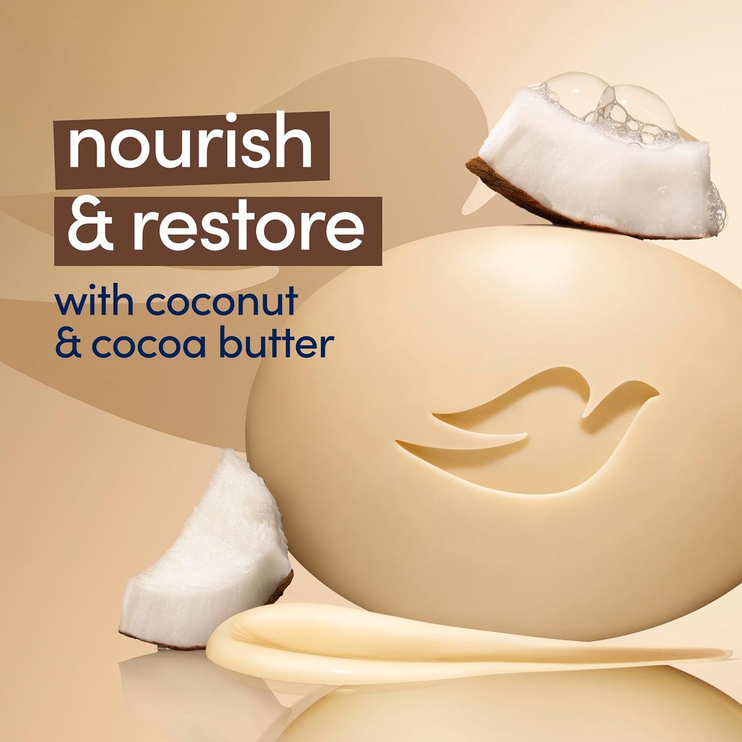 Dove Restoring Beauty Bar Soap 8 Count, Coconut & Cocoa Butter, 3.75 oz I Moisturizing beauty bar with coconut and cocoa butter for soft, nourished skin