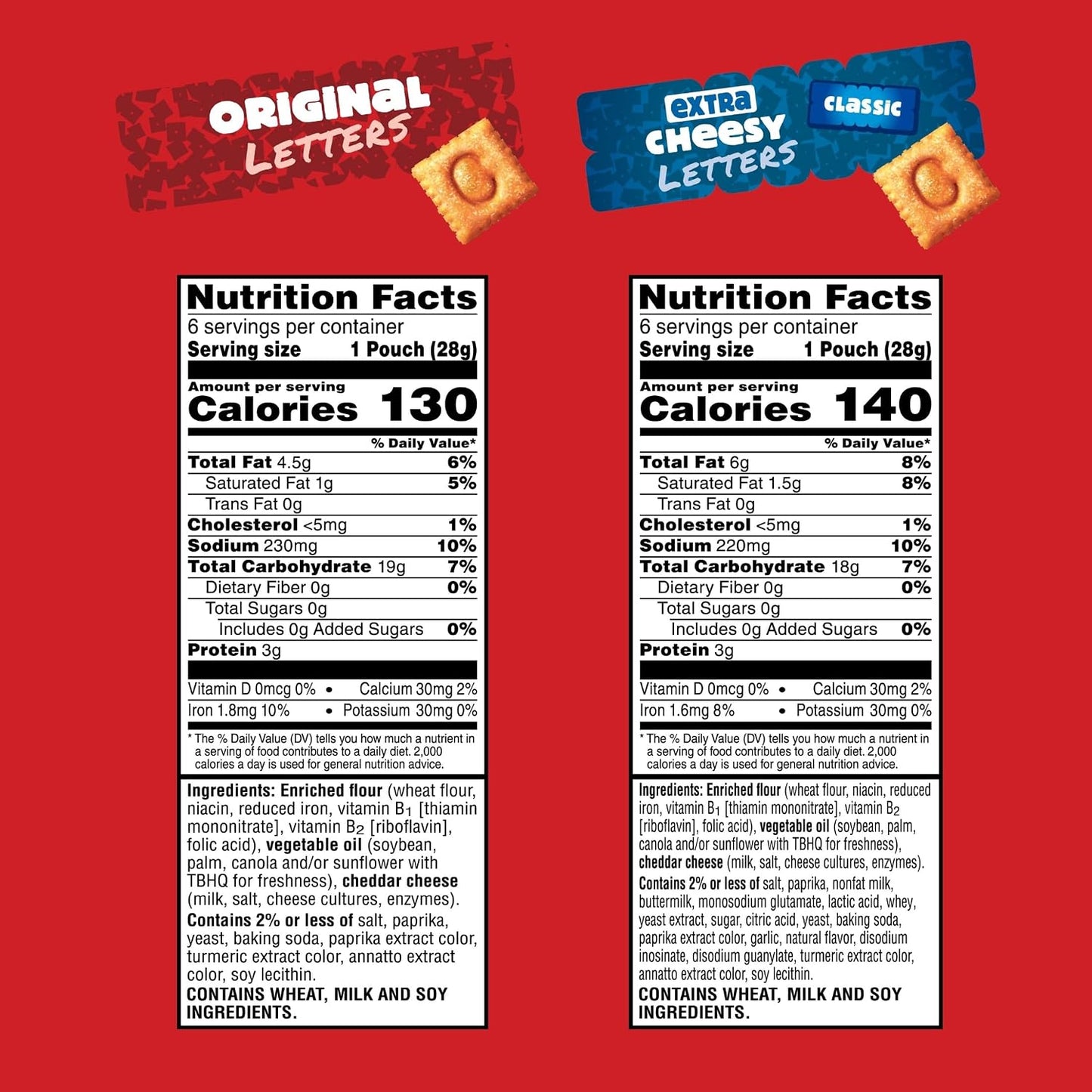 Cheez-It Letters Baked Snack Crackers, Back to School, Lunch Snacks, Variety Pack (12 Packs)