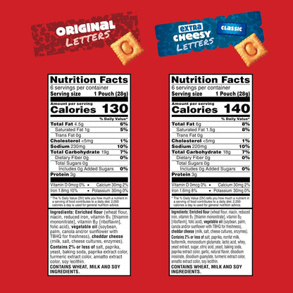 Cheez-It Letters Baked Snack Crackers, Back to School, Lunch Snacks, Variety Pack (12 Packs)