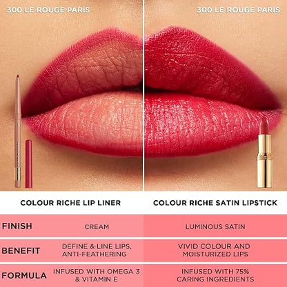 L'Oreal Paris Colour Riche Lip Liner Pencil, Creamy Lip Liner with Omega 3 and Vitamin E, 300 Le Rouge Paris (True Red) (Pack of 2)