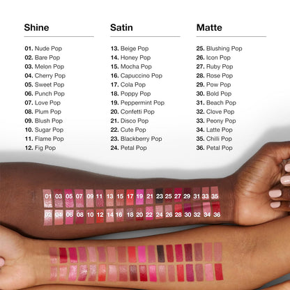 Clinique Pop Longwear Lipstick | Long Lasting, Satin, Matte + Shine | 36 Shades