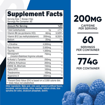Nutricost Pre-Workout Complex Powder (Blue Raspberry) 60 Servings