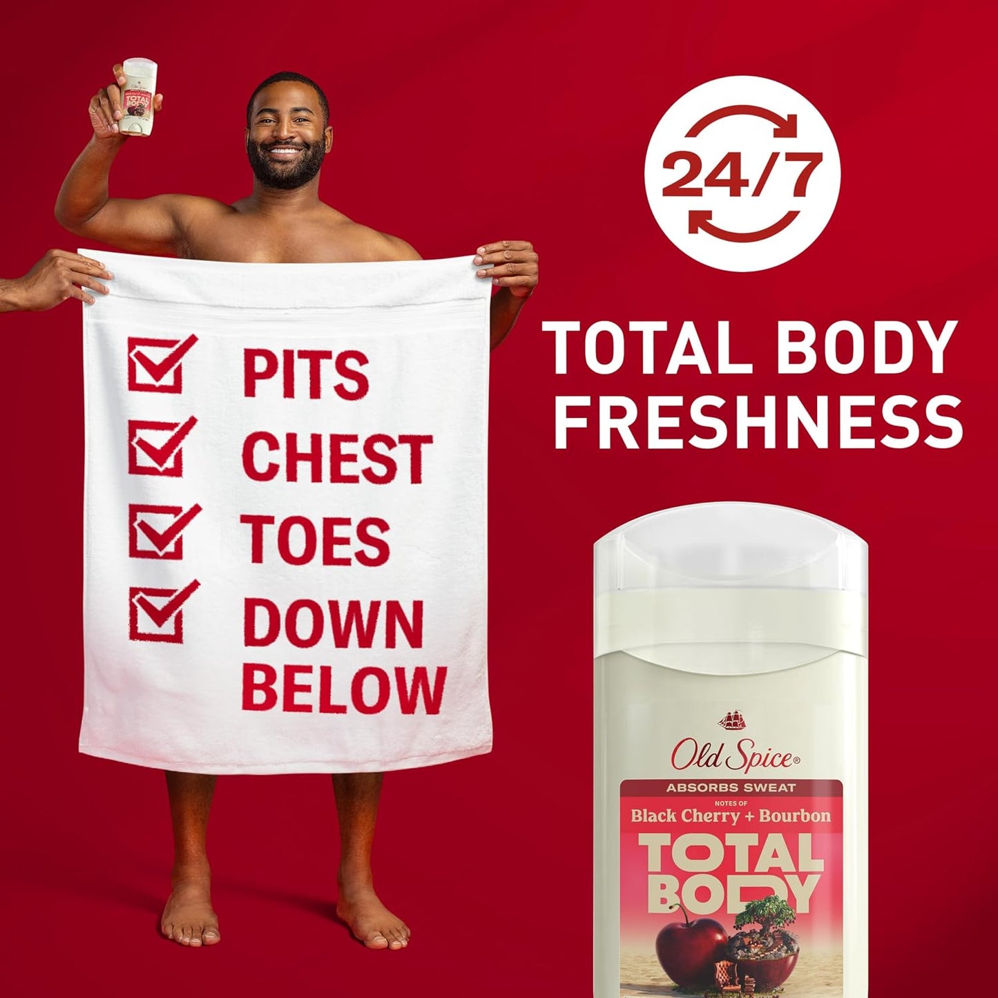 Old Spice Whole Body Deodorant Stick for Men, Aluminum Free, Black Cherry + Bourbon Scent, 24/7 Odor Protection, 24/7 Freshness, Dermatologist Tested, Gentle on Skin, Safe to Use All Over, 3.0 oz