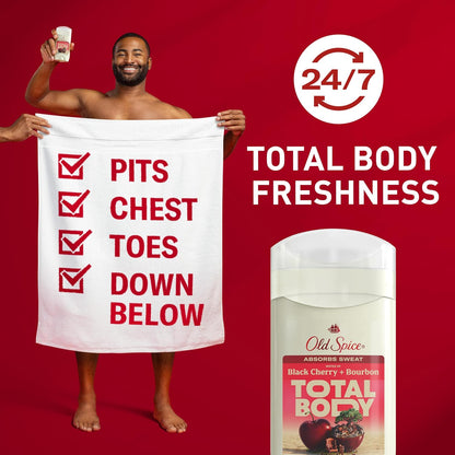 Old Spice Whole Body Deodorant Stick for Men, Aluminum Free, Black Cherry + Bourbon Scent, 24/7 Odor Protection, 24/7 Freshness, Dermatologist Tested, Gentle on Skin, Safe to Use All Over, 3.0 oz