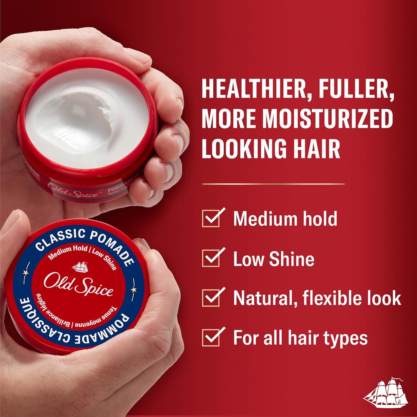 Old Spice Mens Hair Pomade, Medium Hold, Low Shine, Mens Hair Styling, 2.22 oz