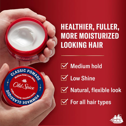 Old Spice Mens Hair Pomade, Medium Hold, Low Shine, Mens Hair Styling, 2.22 oz