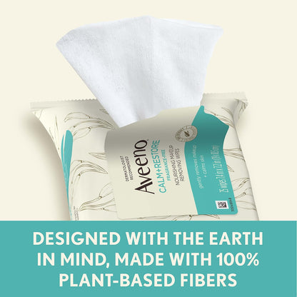 Aveeno Calm + Restore Unscented Makeup Remover Face Wipes, Fragrance Free Facial Cleansing Towelettes with Oat Extract & Calming Feverfew Leave Skin Feeling Soothed, Alcohol Free, 25 ct (Pack of 6)