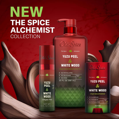 Old Spice Aluminum Free Deodorant for Men, The Spice Alchemist Collection, 24/7 Cologne Infused Scent, No Trade Off Formula, Free of Parabens & Phthalates, Yuzu Peel + White Wood Scent, 3.0 oz