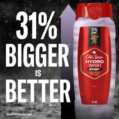Old Spice Moisturizing Body Wash for Men, Hydro Wash, 2-in-1 Long Lasting Scent & Deep Hydration, 24/7 Shower Fresh, Swagger Scent, 21 oz,2 Count (Pack of 2)