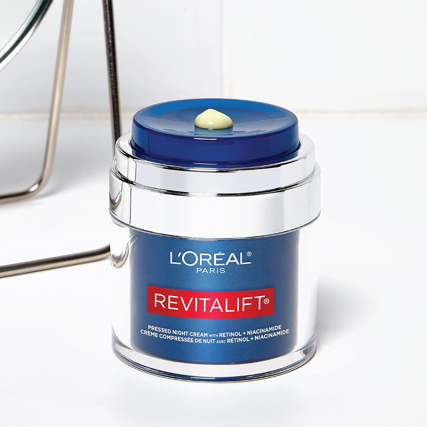 L'Oreal Paris Revitalift Pressed Night Cream,Retinol + Niacinamide,Reduces Wrinkles,Fragrance Free,1.7 oz + Serum Sample,(Pack of 2)