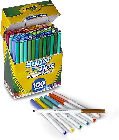 Crayola Super Tips Marker Set (100ct), Fine Point Washable Markers, Teacher Must Haves, Back to School Supplies for Kids & Adults, Art Supplies, Ages 3+