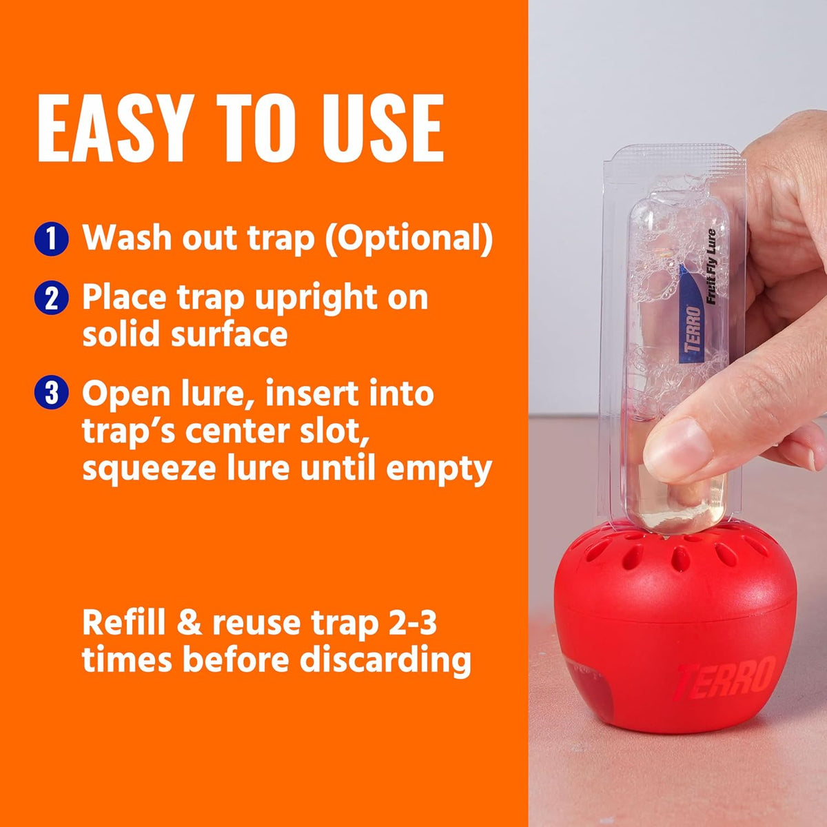TERRO Fruit Fly Trap Refills, 4 Pack Liquid Bait Replacement for Home