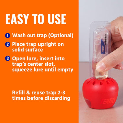 TERRO Fruit Fly Trap Refills, 4 Pack Liquid Bait Replacement for Home