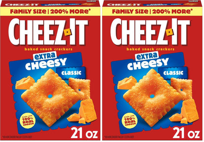 Cheez-It Cheese Crackers, Baked Snack Crackers, Lunch Snacks, Family Size, Extra Cheesy, 21oz Box (1 Box) (Pack of 2)