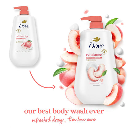 Dove 24hr Lotion Body Wash Rebalance White Peach & Rice Milk, 30.6 oz | Moisturizing body wash with MicroMoisture and a calming peach scent
