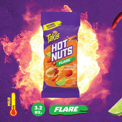 Takis Hot Nuts Flare Double Crunch Peanuts, Chili Pepper and Lime Artificially Flavored Peanuts, 3.2 Ounce Bag