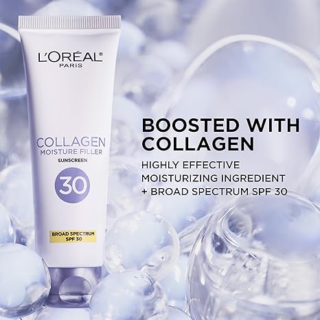 L'Oreal Paris Collagen Moisture Filler Face Cream with Broad Spectrum SPF 30, Anti-Aging Moisturizer and Daily Sunscreen, Includes Face Serum Sample
