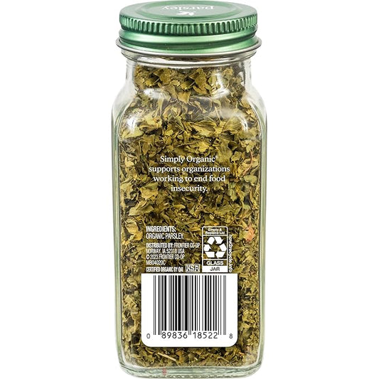 Simply Organic Parsley Flakes, 0.26-Ounce Jar, Fresh, Green-Leafy Taste, Vibrant Color Italian Parsley, Kosher, Organic | Fresh, Green-Leafy Taste, Vibrant Color Italian Parsley, Kosher, Organic