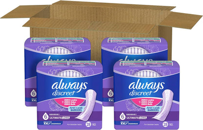 Always Discreet Adult Incontinence Pads for Women, Drier, 6 Drop Long Length, Extra Heavy Absorbency, Pads for Bladder Control Management, Bladder Leaks, & Postpartum Pads, 112ct