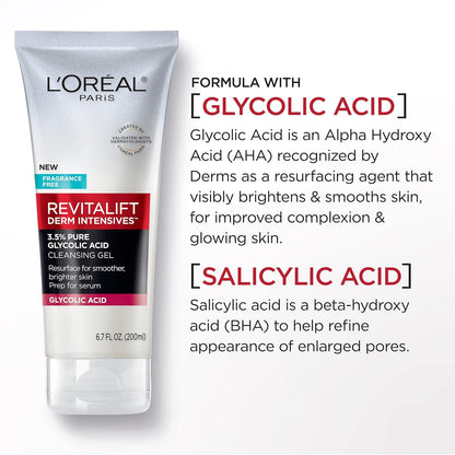 L'Oreal Paris Revitalift 3.5% Pure Glycolic Acid Brightening Cleansing Gel wth Salicylic Acid 6.7 fl oz,(Pack of 2)