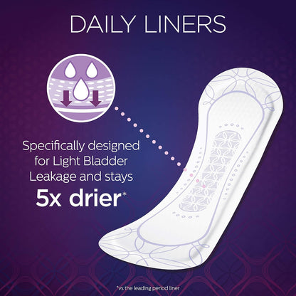 Poise Daily Microliners, Incontinence Panty Liners, Lightest Absorbency, Long, 50 Count