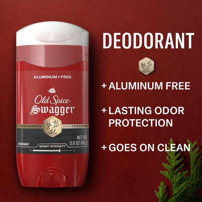 Old Spice Aluminum Free Deodorant for Men, 24/7 Odor Protection, 24/7 Freshness & Lasting Scent, Swagger with Cedarwood Scent, 3.0 oz