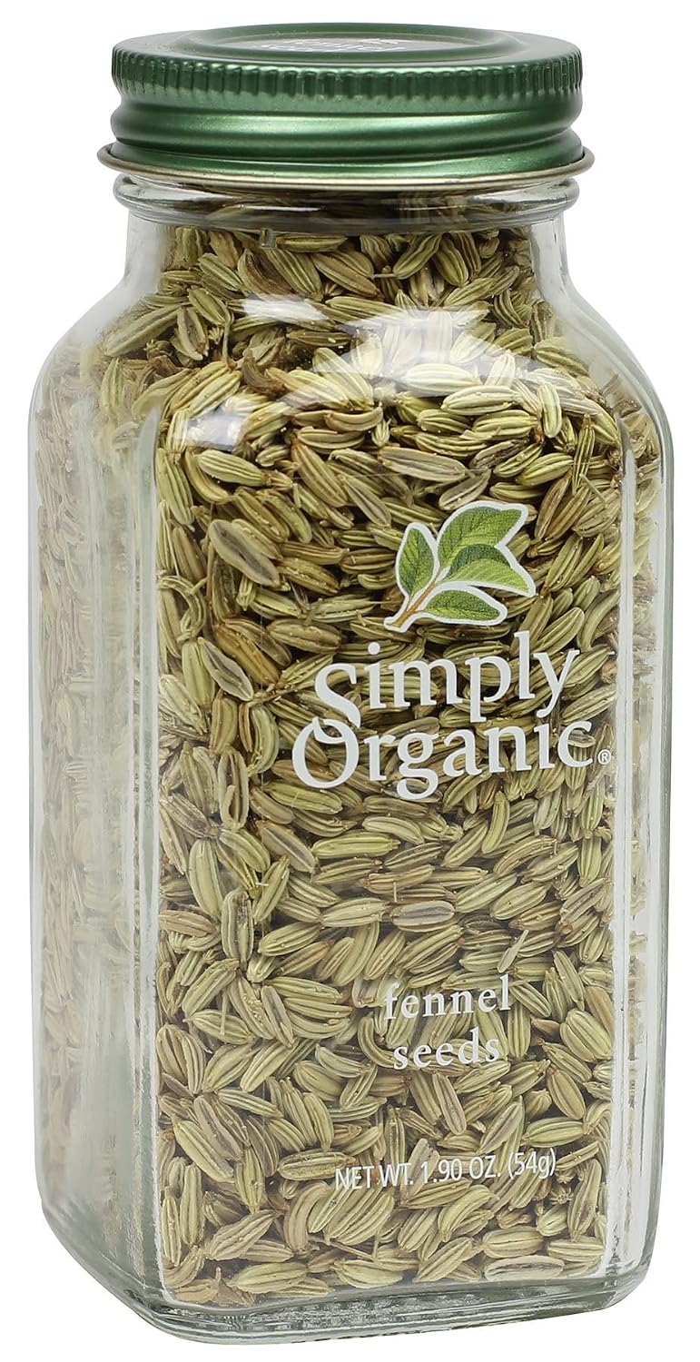 Simply Organic Whole Fennel Seed, 1,90 oz, Mild Sweet Flavor, Aromatic, Reminiscent of Licorice, Kosher (Pack of 2)