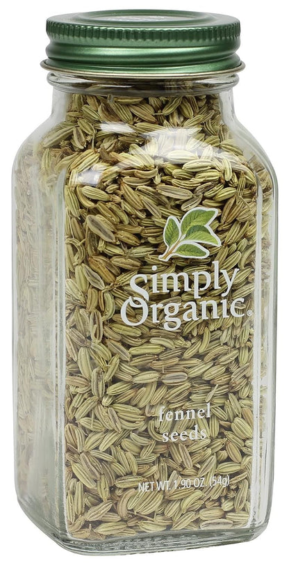 Simply Organic Whole Fennel Seed, 1,90 oz, Mild Sweet Flavor, Aromatic, Reminiscent of Licorice, Kosher (Pack of 2)