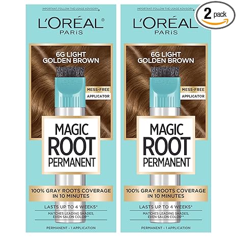 L'Oreal Paris Magic Root Permanent Hair Color Kit, 100% Gray Hair Coverage In Just 10 Minutes, Precision Brush Applicator for Seamless Application, 6G Light Golden Brown (2 Count)