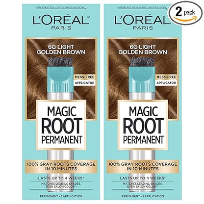 L'Oreal Paris Magic Root Permanent Hair Color Kit, 100% Gray Hair Coverage In Just 10 Minutes, Precision Brush Applicator for Seamless Application, 6G Light Golden Brown (2 Count)