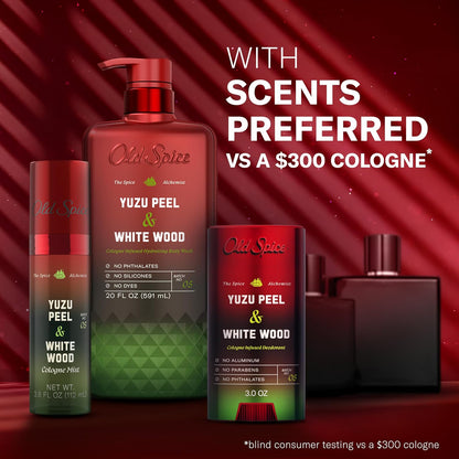 Old Spice Aluminum Free Deodorant for Men, The Spice Alchemist Collection, 24/7 Cologne Infused Scent, No Trade Off Formula, Free of Parabens & Phthalates, Yuzu Peel + White Wood Scent, 3.0 oz