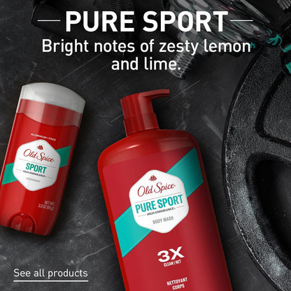 Old Spice Refreshing Body Wash for Men, High Endurance, 3X Defense, 24/7 Shower Fresh with Long Lasting Scent, Pure Sport Scent, 33.4 oz (Pack of 4)