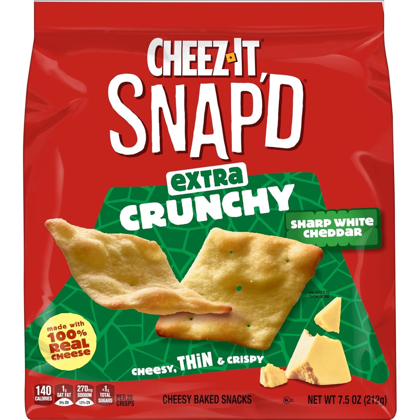 Cheez-It Snap'd Cheese Cracker Chips, Thin Crisps, Extra Crunchy, Sharp White Cheddar (6 Bags)